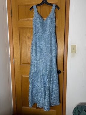 Sherri Hill Light Blue Embellished Lace Prom Dress